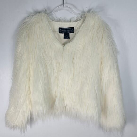 Paris Blues Y2K Faux Fur Cropped Jacket White Fluffy Hook Closure Size Large NWT - Picture 1 of 9